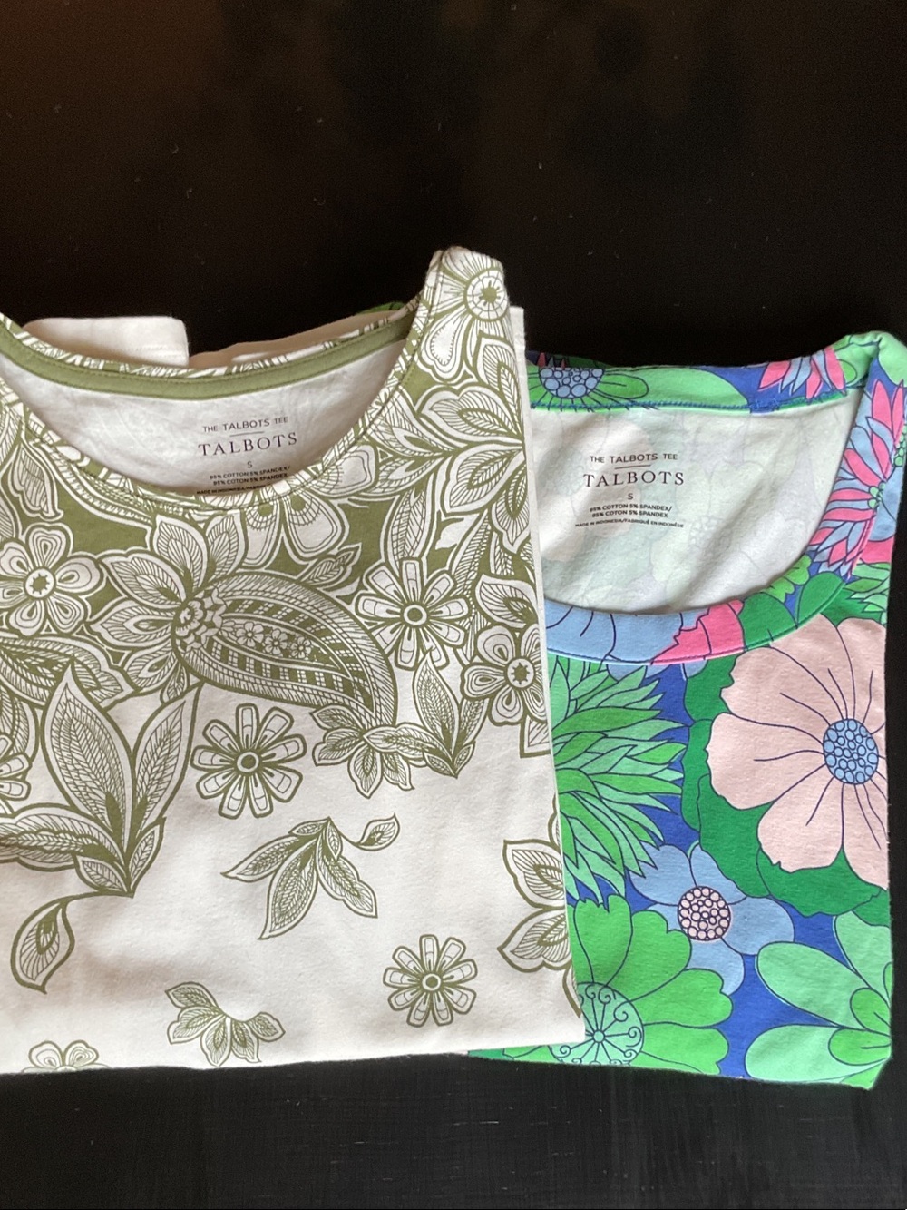 Talbots Pair of Floral Short-Sleeve Tees - Olive, White & Multicolor